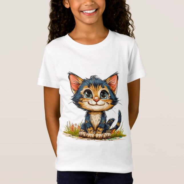 Camiseta Gato de desenho animado fofo (Frente)