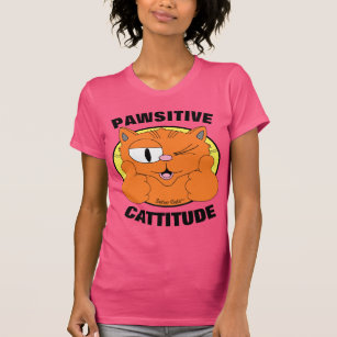 Camiseta Gato de desenho animado PAWSITIVE CATTITUDE Winkin