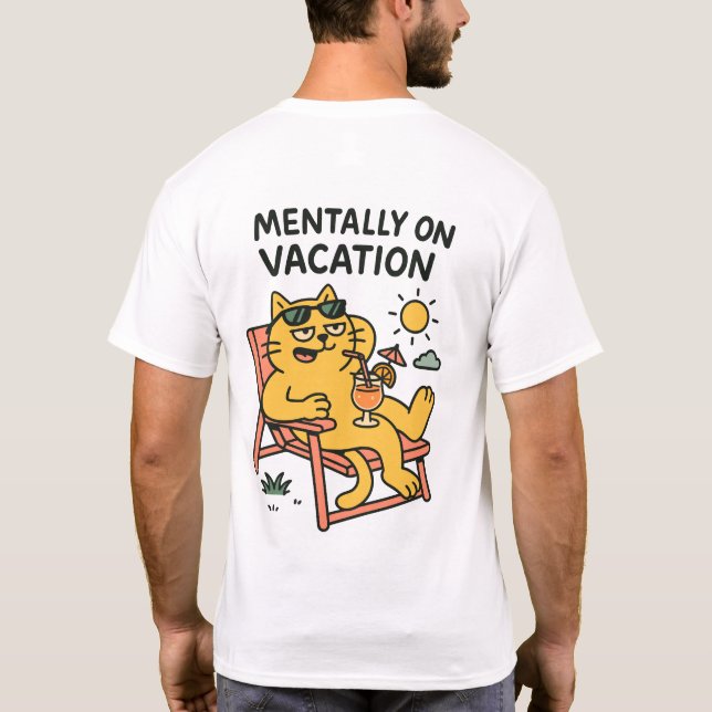 Camiseta Gato de desenho animado relaxado que ronda com um  (Verso)