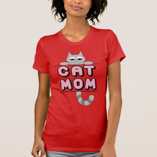Camiseta Gato de Desenho Animado Sorridente "MÃE D