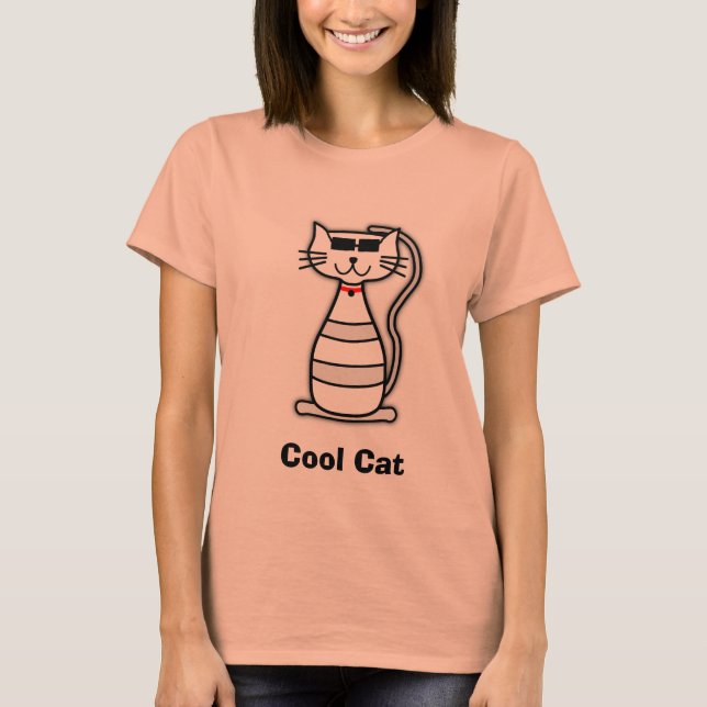 Camiseta Gato de desenho bonitinho legal e gato com óculos  (Frente)
