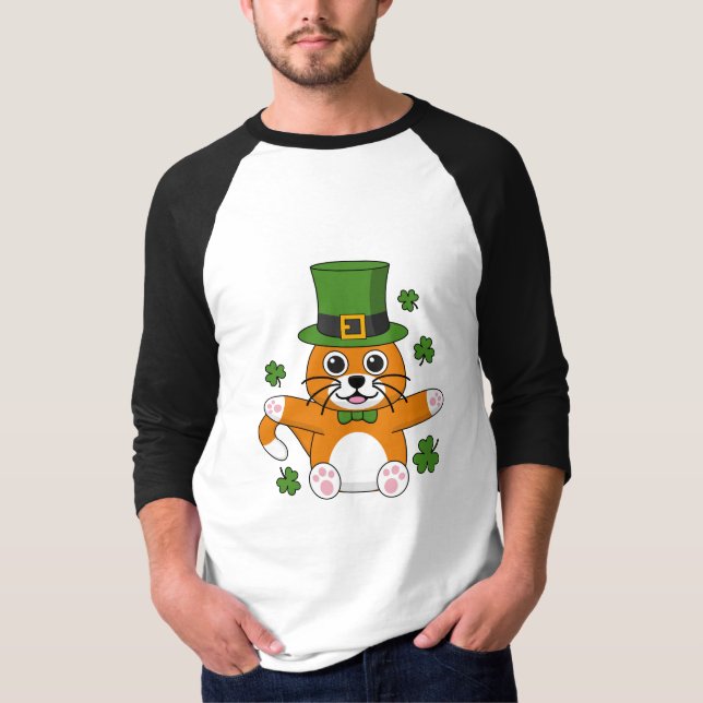 Camiseta Gato de Dia de São Patrício bonitinho com Cartogra (Frente)