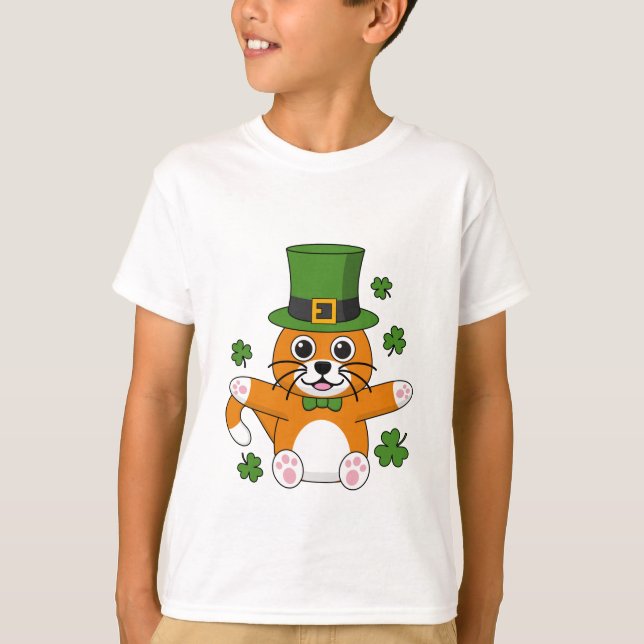 Camiseta Gato de Dia de São Patrício bonitinho com Cartogra (Frente)