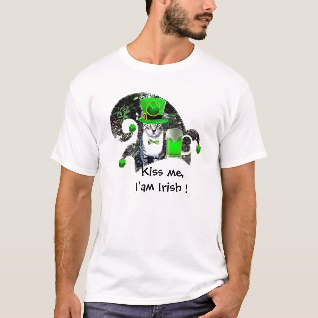 Camiseta GATO DE Dia de São Patrício COM CERVEJA VERDE IRLA (Frente)