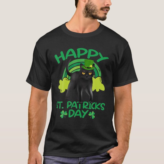 Camiseta Gato de Dia de São Patrício de Shamrock do Leprech (Frente)