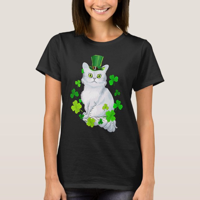 Camiseta Gato de Dia de São Patrício Feliz de Shamrock para (Frente)