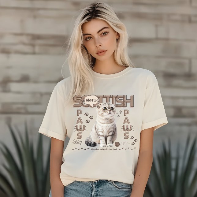 Camiseta Gato De Dobra Escocês, Cozy Minimalista, Parentes  (Criador carregado)