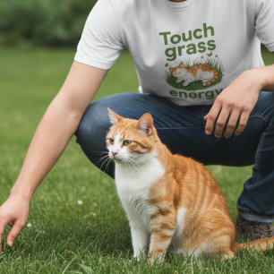 Camiseta Gato de energia toque na grama meme engraçado