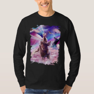Camiseta Gato De Espaço De Olhos Laser No Arco-Íris De Lama