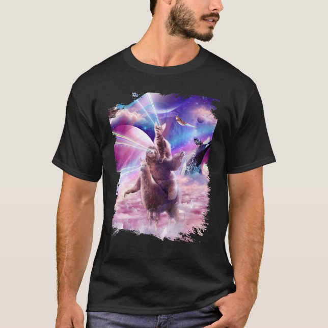 Camiseta Gato De Espaço De Olhos Laser No Arco-Íris De Lama (Frente)