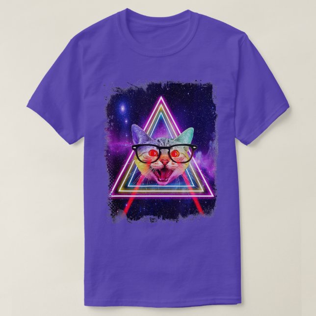 Camiseta Gato De Espaço De Olhos Laser No Gatinho Engraçado (Frente do Design)