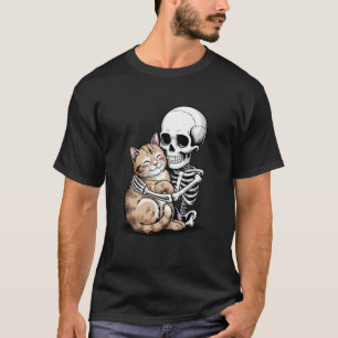 Camiseta Gato de Esqueleto Caveira Gatinho Fofo Gótico Hall