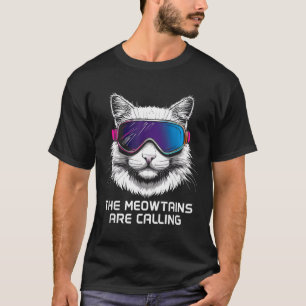 Camiseta Gato de esqui snowboard engraçado as montanhas est
