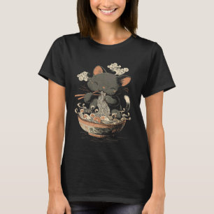Camiseta Gato de estilo de arte japonesa comendo macarrão R