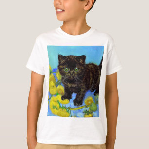 Camiseta Gato de estilo Van Gogh com Sunflower