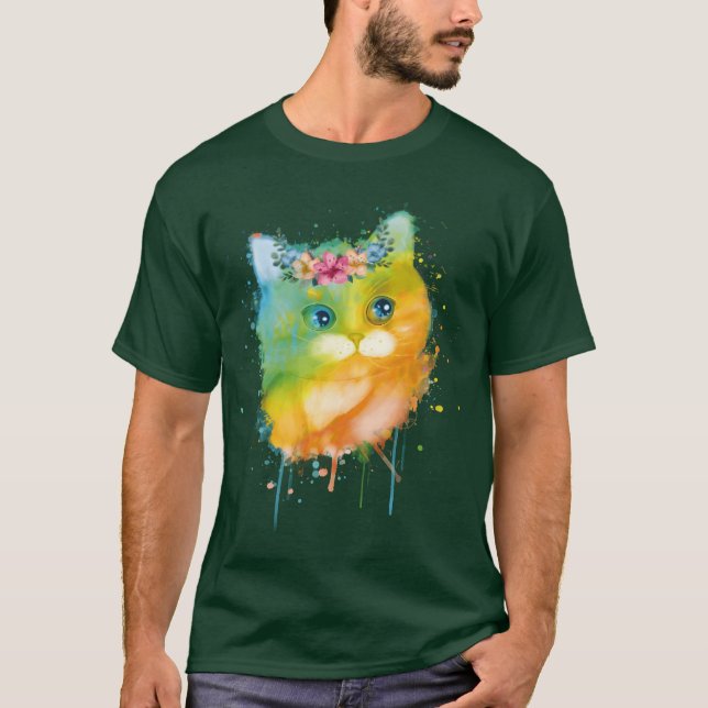 Camiseta gato de estimação de aquarelas Gatos fofos de gato (Frente)