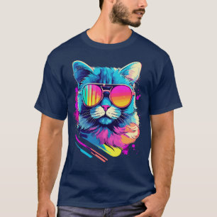Camiseta Gato de Festa de Óculos de Sol Homens Mulheres 80s