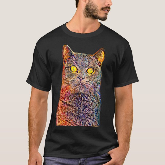 Camiseta Gato de Filtro de Pintagem de Óleo (Frente)