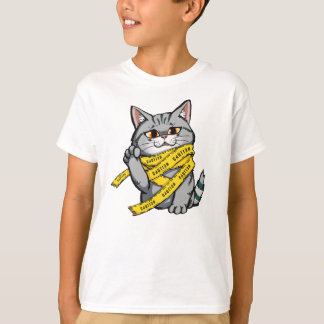 Camiseta Gato de fita de precaução - Cinza engraçada com Pa