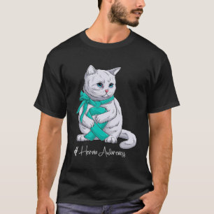 Camiseta Gato de Fita Teal Mês de Consciência Hérnia