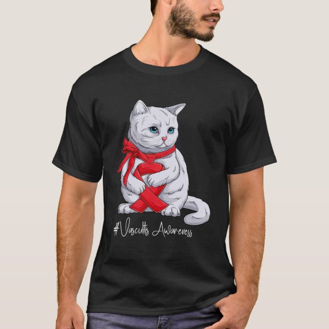 Camiseta Gato de Fita Vermelha Mês de Sensibilização (Frente)