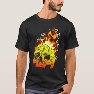 Camiseta Gato de Fogo Cabeça Queimando Caveira Cabeça Osso