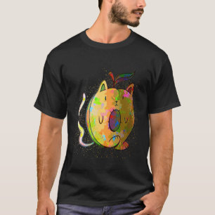 Camiseta Gato de Fruta Colorido com Salpico de Tinta Aprica