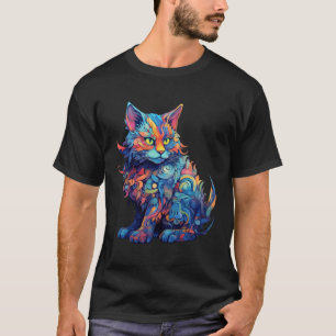 Camiseta Gato De Ga Psicodélico Na Fantasia Colorida Dala A