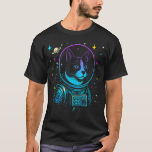 Camiseta Gato de Galáxia Espaço Astronauta Colorido Amante