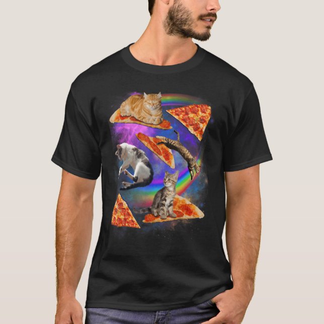 Camiseta Gato De Galáxia No Espaço Pizza 1 (Frente)