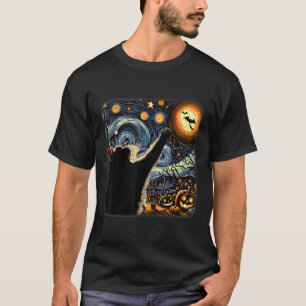 Camiseta Gato de Gata Negra Frio Van Gogh Starry Night Engr