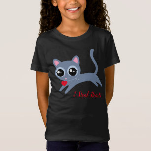 Camiseta Gato de Gatinho Bonito Roubo Bonito de Corações 