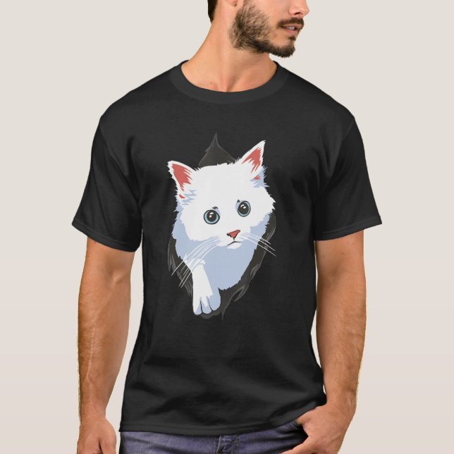 Camiseta Gato de Gatinho Branco e Bonito (Frente)
