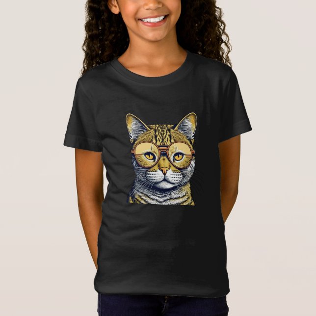Camiseta Gato de Gatinho legal com Óculos (Frente)