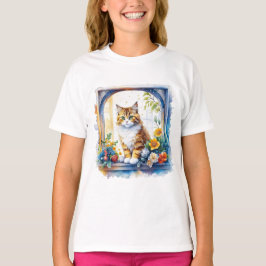 Camiseta Gato de Gatinho na Janela das Flores