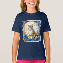 Camiseta Gato de Gatinho na Janela das Flores
