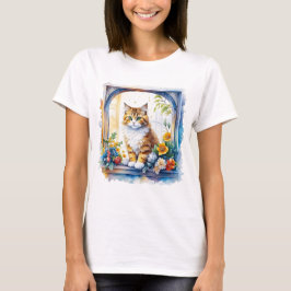 Camiseta Gato de Gatinho na Janela das Flores