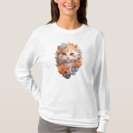 Camiseta Gato De Gato De Gato Floral De Cor Laranja Boca