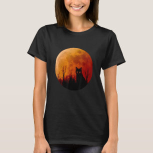 Camiseta Gato De Gato De Lua Cheia Em Frente A Gato Preto D