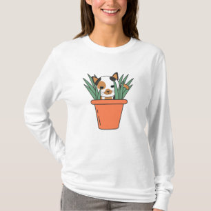 Camiseta Gato De Gato De Pote Flor, Gato Engraçado Nas Plan
