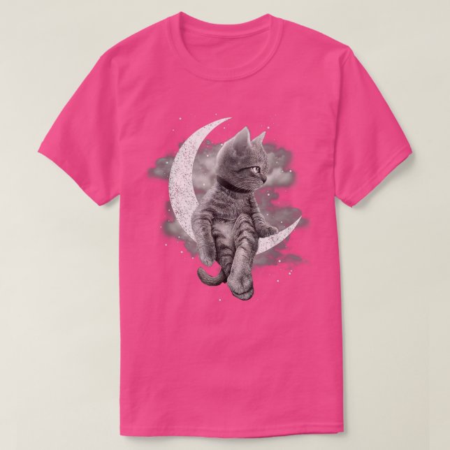 Camiseta Gato De Gato E Gato De Lua Crescente Sentado Na Lu (Frente do Design)