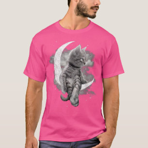 Camiseta Gato De Gato E Gato De Lua Crescente Sentado Na Lu