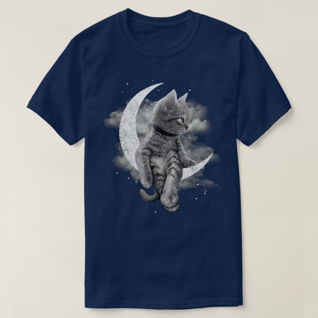 Camiseta Gato De Gato E Gato De Lua Crescente Sentado Na Lu (Frente do Design)
