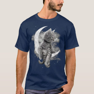 Camiseta Gato De Gato E Gato De Lua Crescente Sentado Na Lu