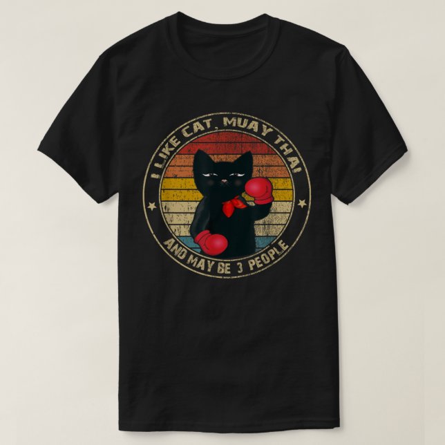 Camiseta Gato de Gato Engraçado Muay Tailandês Kickboxing T (Frente do Design)