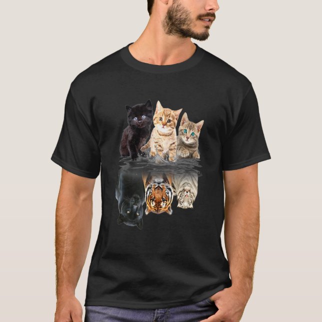 Camiseta Gato de Gato Espelho Gatinho Gato Preto Cinto (Frente)