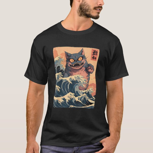 Camiseta Gato de Gato Japonês do Estilo de Animação Harajuk (Frente)