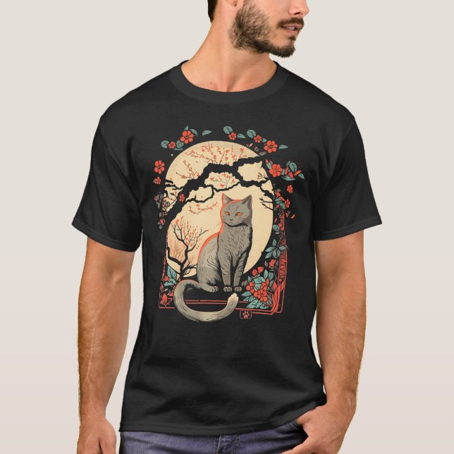 Camiseta Gato de Gato Kawaii, Gato Engraçado Japonês (Frente)