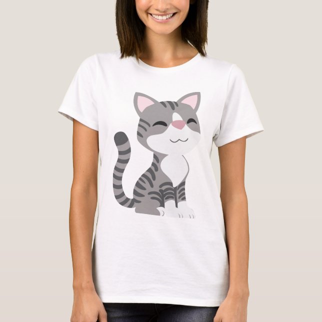 Camiseta Gato de gato malhado cinzento de sorriso bonito (Frente)