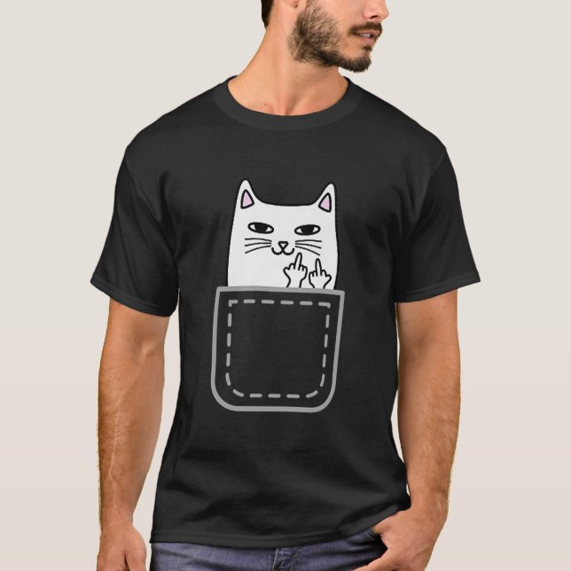 Camiseta Gato de Gato Médio Pocket Engraçado Gato Branca P (Frente)